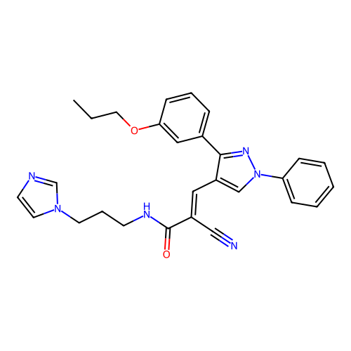 (E)-2-Cyano-N-(3-imidazol-1-yl-propyl)-3-[1-phenyl-3-(3-propoxy-phenyl)-1H-pyrazol-4-yl]-acrylamide structure