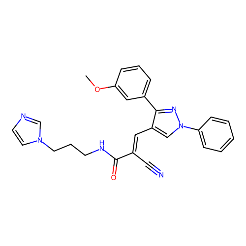 (E)-2-Cyano-N-(3-imidazol-1-yl-propyl)-3-[3-(3-methoxy-phenyl)-1-phenyl-1H-pyrazol-4-yl]-acrylamide structure
