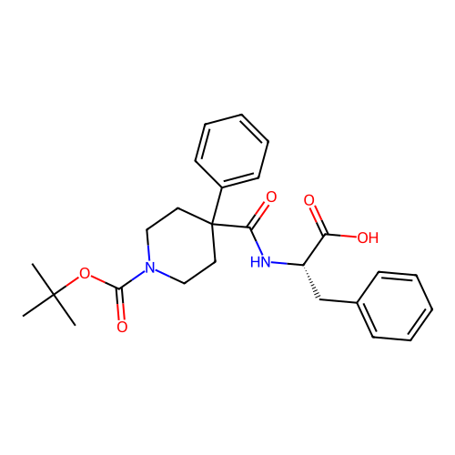 (S)-2-(1-(tert-butoxycarbonyl)-4-phenylpiperidine-4-carboxamido)-3-phenylpropanoic acid structure