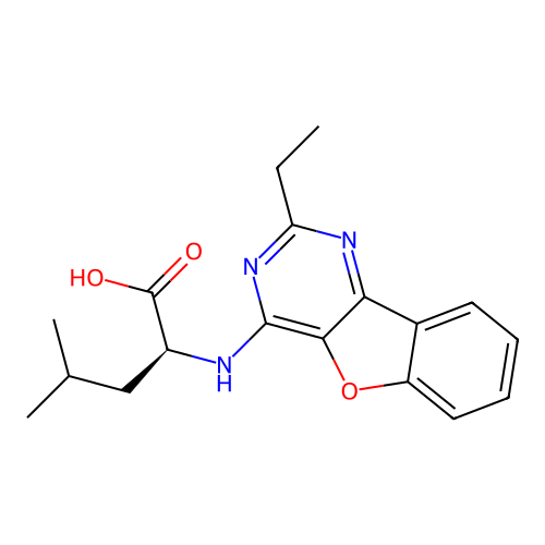 (S)-2-((2-ethylbenzofuro[3,2-d]pyrimidin-4-yl)amino)-4-methylpentanoic acid structure
