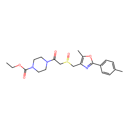 Ethyl 4-(2-(((5-methyl-2-(p-tolyl)oxazol-4-yl)methyl)sulfinyl)acetyl)piperazine-1-carboxylate structure