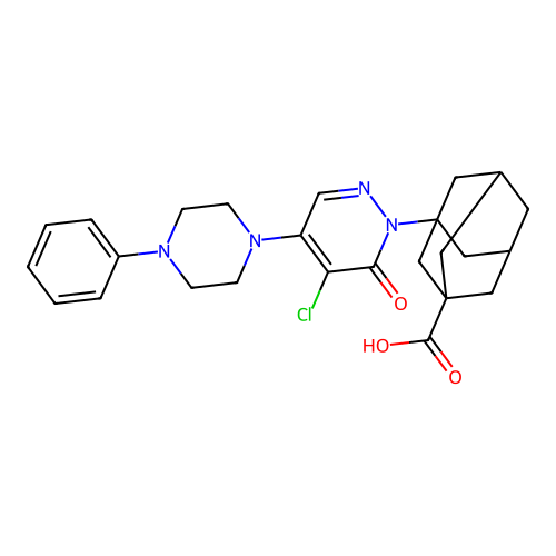 3-[5-chloro-6-oxo-4-(4-phenylpiperazin-1-yl)pyridazin-1-yl]adamantane-1-carboxylic acid structure