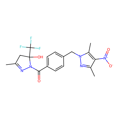 [4-[(3,5-dimethyl-4-nitropyrazol-1-yl)methyl]phenyl]-[5-hydroxy-3-methyl-5-(trifluoromethyl)-4H-pyrazol-1-yl]methanone structure