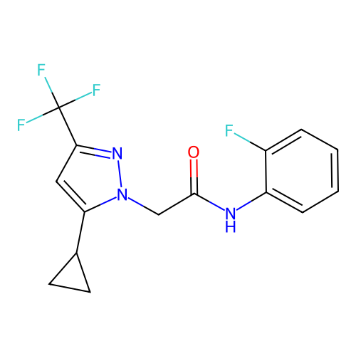 2-[5-cyclopropyl-3-(trifluoromethyl)-1H-pyrazol-1-yl]-N-(2-fluorophenyl)acetamide structure