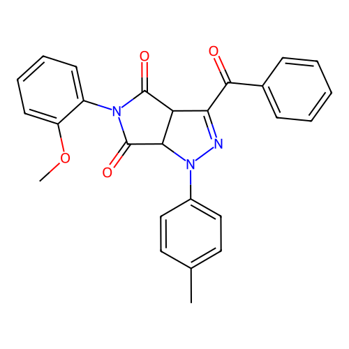 3-Benzoyl-5-(2-methoxy-phenyl)-1-p-tolyl-3a,6a-dihydro-1H-pyrrolo[3,4-c]pyrazole-4,6-dione structure