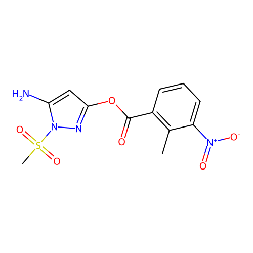 (5-Amino-1-methylsulfonylpyrazol-3-yl) 2-methyl-3-nitrobenzoate structure