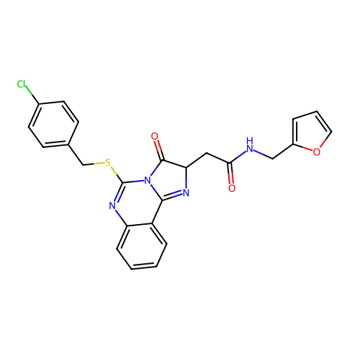 2-[5-[(4-chlorophenyl)methylsulfanyl]-3-oxo-2H-imidazo[1,2-c]quinazolin-2-yl]-N-(furan-2-ylmethyl)acetamide structure