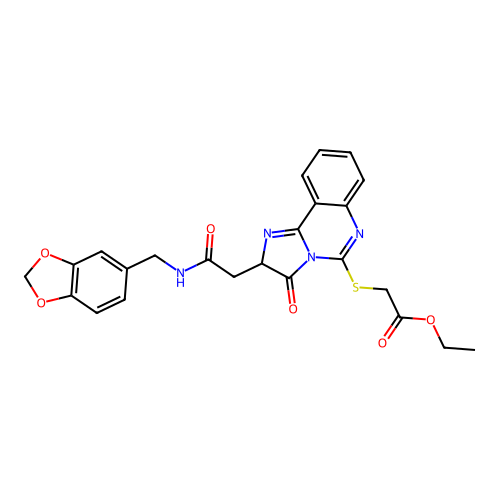 ethyl 2-[[2-[2-(1,3-benzodioxol-5-ylmethylamino)-2-oxoethyl]-3-oxo-2H-imidazo[1,2-c]quinazolin-5-yl]sulfanyl]acetate structure