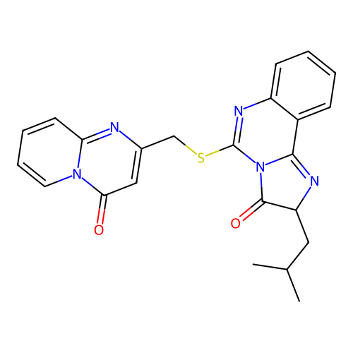 2-(2-methylpropyl)-5-[({4-oxo-4H-pyrido[1,2-a]pyrimidin-2-yl}methyl)sulfanyl]-2H,3H-imidazo[1,2-c]quinazolin-3-one structure