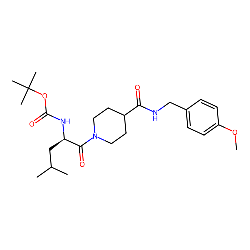 (R)-tert-butyl (1-(4-((4-methoxybenzyl)carbamoyl)piperidin-1-yl)-4-methyl-1-oxopentan-2-yl)carbamate structure
