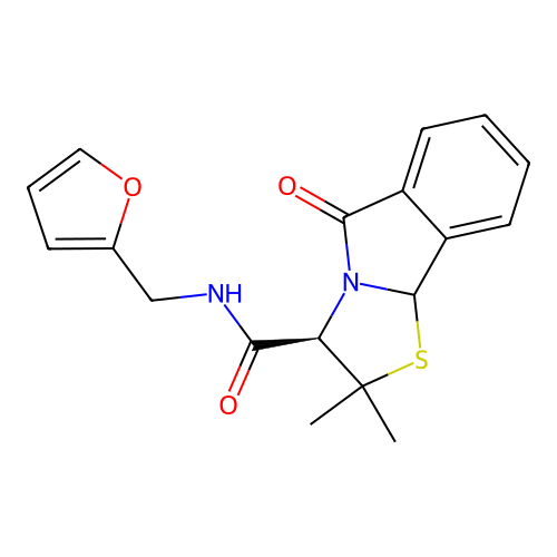 (3R)-N-(furan-2-ylmethyl)-2,2-dimethyl-5-oxo-2,3,5,9b-tetrahydro[1,3]thiazolo[2,3-a]isoindole-3-carboxamide structure