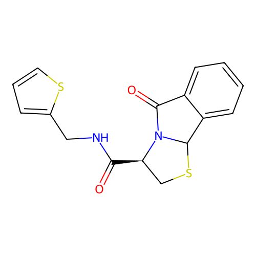 (3R)-5-oxo-N-(thiophen-2-ylmethyl)-2,3,5,9b-tetrahydro[1,3]thiazolo[2,3-a]isoindole-3-carboxamide structure