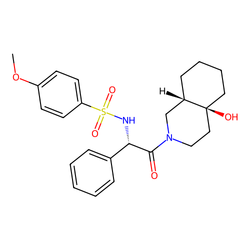 N-((S)-2-((4aS,8aS)-4a-hydroxyoctahydroisoquinolin-2(1H)-yl)-2-oxo-1-phenylethyl)-4-methoxybenzenesulfonamide structure