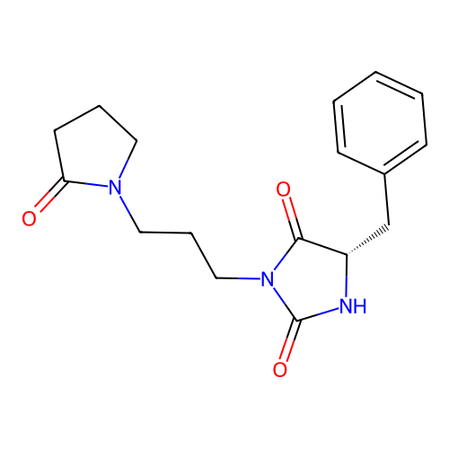 (S)-5-benzyl-3-(3-(2-oxopyrrolidin-1-yl)propyl)imidazolidine-2,4-dione structure