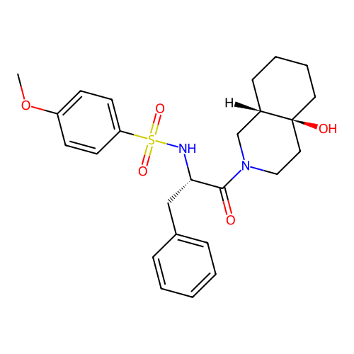 N-((S)-1-((4aS,8aS)-4a-hydroxyoctahydroisoquinolin-2(1H)-yl)-1-oxo-3-phenylpropan-2-yl)-4-methoxybenzenesulfonamide structure