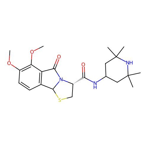 (3R)-6,7-dimethoxy-5-oxo-N-(2,2,6,6-tetramethylpiperidin-4-yl)-2,3,5,9b-tetrahydro[1,3]thiazolo[2,3-a]isoindole-3-carboxamide structure