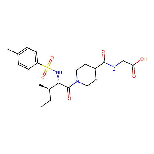 2-(1-((2S,3R)-3-methyl-2-(4-methylphenylsulfonamido)pentanoyl)piperidine-4-carboxamido)acetic acid structure
