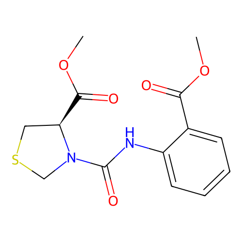 (R)-methyl 3-((2-(methoxycarbonyl)phenyl)carbamoyl)thiazolidine-4-carboxylate structure