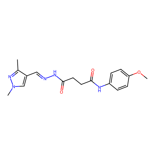 N'-[(E)-(1,3-dimethylpyrazol-4-yl)methylideneamino]-N-(4-methoxyphenyl)butanediamide structure