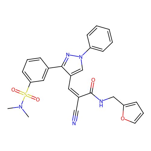 (Z)-2-cyano-3-(3-(3-(N,N-dimethylsulfamoyl)phenyl)-1-phenyl-1H-pyrazol-4-yl)-N-(furan-2-ylmethyl)acrylamide structure