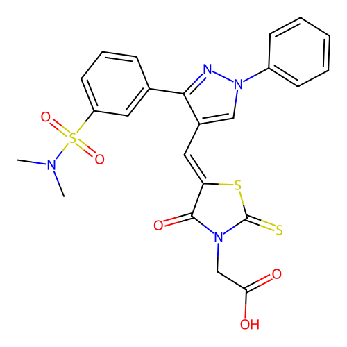 (Z)-2-(5-((3-(3-(N,N-dimethylsulfamoyl)phenyl)-1-phenyl-1H-pyrazol-4-yl)methylene)-4-oxo-2-thioxothiazolidin-3-yl)acetic acid structure