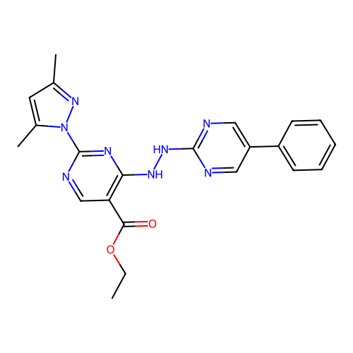2-(3,5-Dimethyl-pyrazol-1-yl)-4-[N'-(5-phenyl-pyrimidin-2-yl)-hydrazino]-pyrimidine-5-carboxylic acid  ethyl ester structure