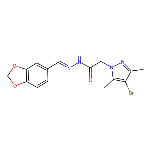 (4-Bromo-3,5-dimethyl-pyrazol-1-yl)-acetic acid [1-benzo[1,3]dioxol-5-yl-meth-(E)-ylidene]-hydrazide structure
