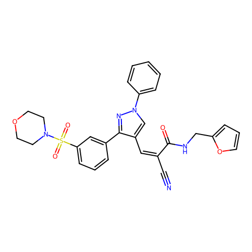 (Z)-2-cyano-N-(furan-2-ylmethyl)-3-(3-(3-(morpholinosulfonyl)phenyl)-1-phenyl-1H-pyrazol-4-yl)acrylamide structure