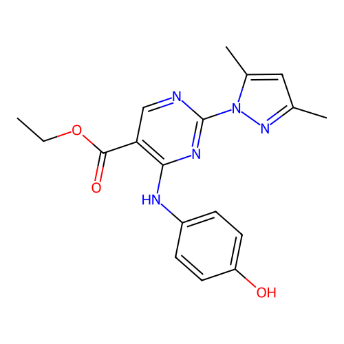 ethyl 2-(3,5-dimethylpyrazol-1-yl)-4-(4-hydroxyanilino)pyrimidine-5-carboxylate structure
