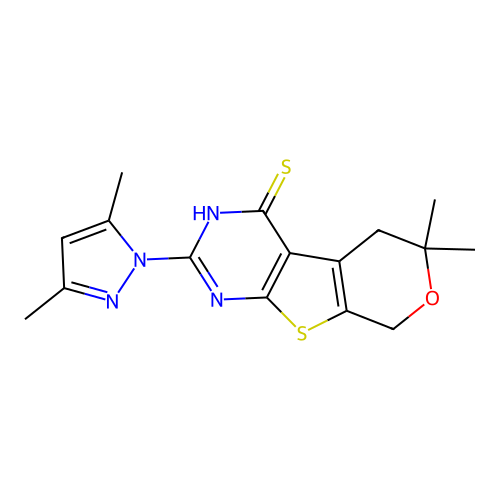 2-(3,5-dimethyl-1H-pyrazol-1-yl)-6,6-dimethyl-5,8-dihydro-6H-pyrano[4',3':4,5]thieno[2,3-d]pyrimidine-4-thiol structure