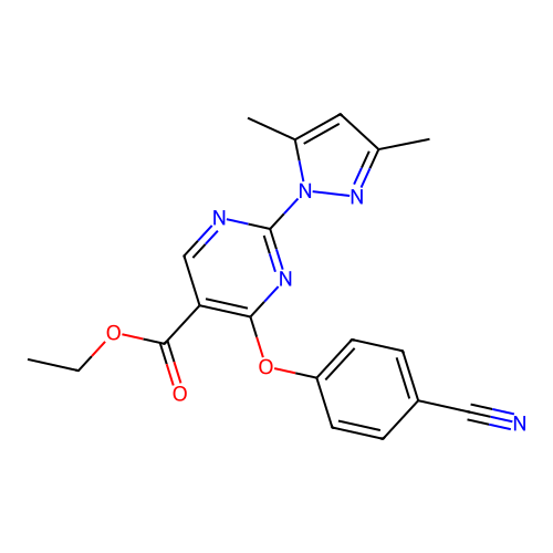 Ethyl 4-(4-cyanophenoxy)-2-(3,5-dimethylpyrazol-1-yl)pyrimidine-5-carboxylate structure