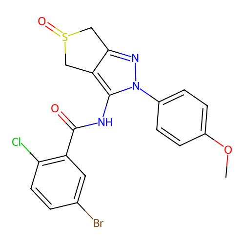 5-bromo-2-chloro-N-(2-(4-methoxyphenyl)-5-oxido-4,6-dihydro-2H-thieno[3,4-c]pyrazol-3-yl)benzamide structure
