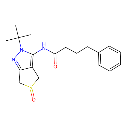 N-(2-tert-butyl-5-oxo-4,6-dihydrothieno[3,4-c]pyrazol-3-yl)-4-phenylbutanamide structure