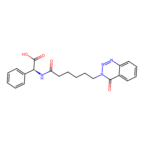 (2S)-{[6-(4-oxo-1,2,3-benzotriazin-3(4H)-yl)hexanoyl]amino}(phenyl)ethanoic acid structure
