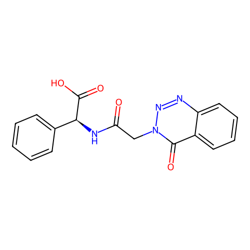 (2S)-2-[[2-(4-oxo-1,2,3-benzotriazin-3-yl)acetyl]amino]-2-phenylacetic acid structure