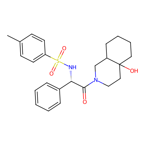 N-((1S)-2-(4a-hydroxyoctahydroisoquinolin-2(1H)-yl)-2-oxo-1-phenylethyl)-4-methylbenzenesulfonamide structure