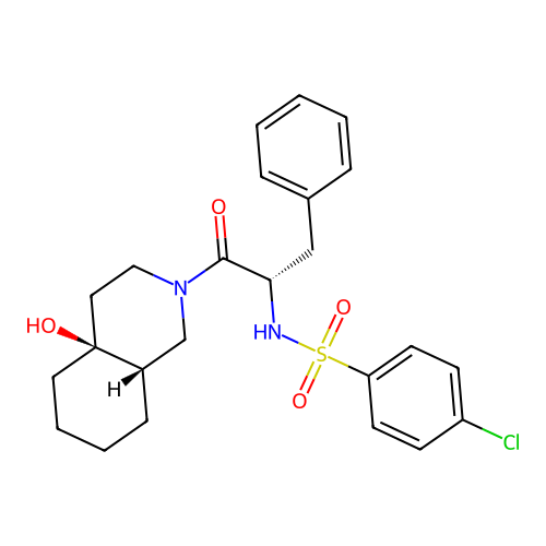 4-chloro-N-((S)-1-((4aS,8aS)-4a-hydroxyoctahydroisoquinolin-2(1H)-yl)-1-oxo-3-phenylpropan-2-yl)benzenesulfonamide structure
