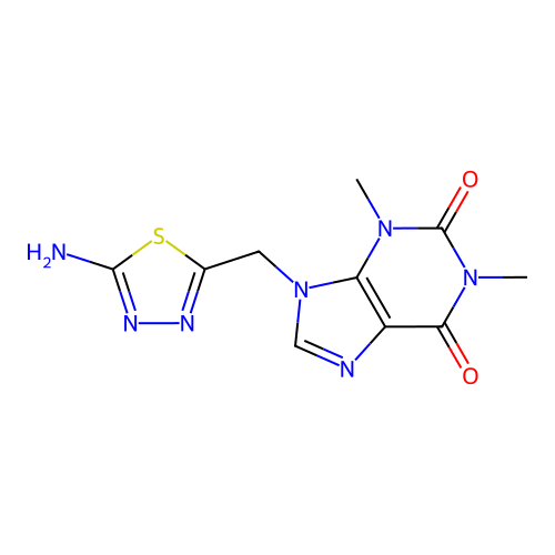 9-[(5-amino-1,3,4-thiadiazol-2-yl)methyl]-1,3-dimethyl-3,9-dihydro-1H-purine-2,6-dione structure