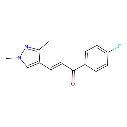 (2E)-3-(1,3-dimethyl-1H-pyrazol-4-yl)-1-(4-fluorophenyl)prop-2-en-1-one structure