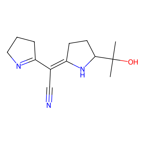 (4,5-Dihydro-3H-pyrrol-2-yl)-[5-(1-hydroxy-1-methyl-ethyl)-pyrrolidin-2-ylidene]-acetonitrile structure