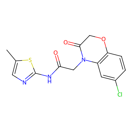 2-(6-chloro-3-oxo-1,4-benzoxazin-4-yl)-N-(5-methyl-1,3-thiazol-2-yl)acetamide structure