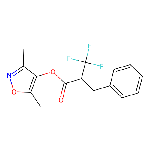 (3,5-Dimethyl-1,2-oxazol-4-yl) 2-benzyl-3,3,3-trifluoropropanoate structure