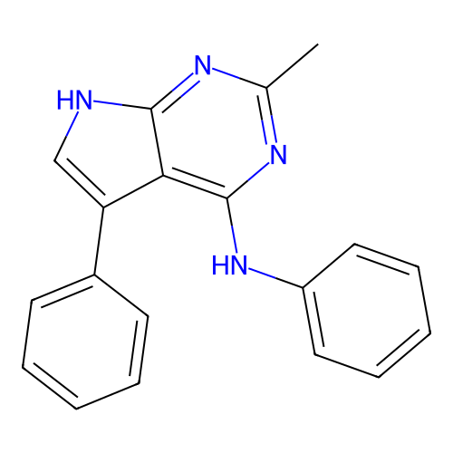 2-methyl-N,5-diphenyl-7H-pyrrolo[2,3-d]pyrimidin-4-amine structure
