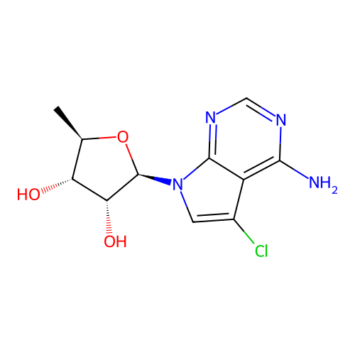 5-Chloro-7-(5-deoxy-|A-D-ribofuranosyl)-7H-pyrrolo[2,3-d]pyrimidin-4-amine structure
