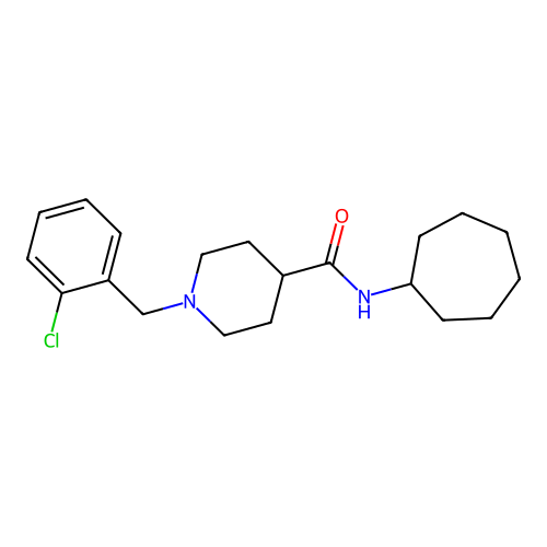 1-(2-chlorobenzyl)-N-cycloheptylpiperidine-4-carboxamide structure