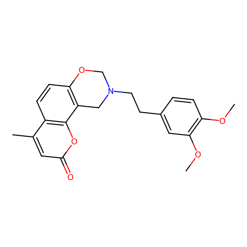9-(3,4-dimethoxyphenethyl)-4-methyl-9,10-dihydrochromeno[8,7-e][1,3]oxazin-2(8H)-one structure