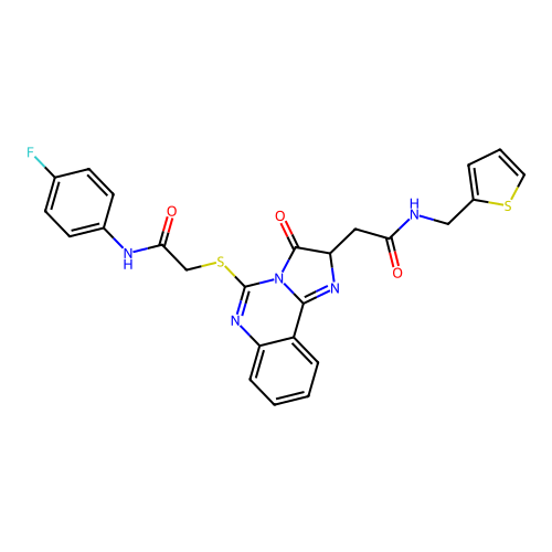 N-(4-fluorophenyl)-2-{[3-oxo-2-({[(thiophen-2-yl)methyl]carbamoyl}methyl)-2H,3H-imidazo[1,2-c]quinazolin-5-yl]sulfanyl}acetamide structure