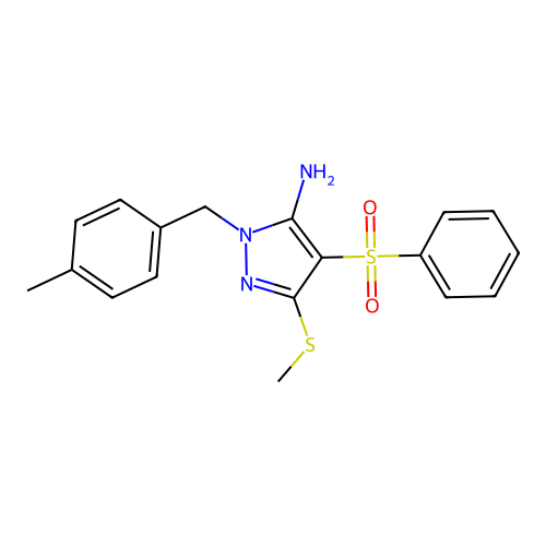 4-(Benzenesulfonyl)-2-[(4-methylphenyl)methyl]-5-methylsulfanylpyrazol-3-amine structure