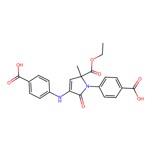 4-[[1-(4-carboxyphenyl)-5-ethoxycarbonyl-5-methyl-2-oxopyrrol-3-yl]amino]benzoic acid structure