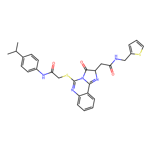 2-{[3-oxo-2-({[(thiophen-2-yl)methyl]carbamoyl}methyl)-2H,3H-imidazo[1,2-c]quinazolin-5-yl]sulfanyl}-N-[4-(propan-2-yl)phenyl]acetamide structure